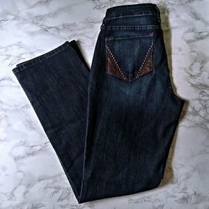 NWOT NYDJ Dark Wash Leather Pocket Straight Jeans